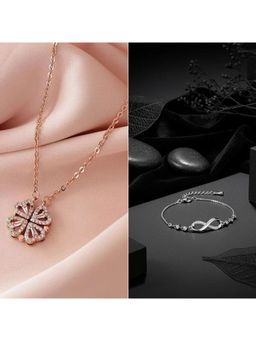 Gahan - Rose Gold Plated Heart Shaped Pendent Chain Necklace and Adjustable Bracelet