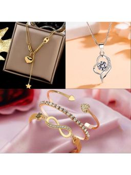 Gahan - Infinity & Heart Shaped Stacking Bracelet, Gold Plated Heart Shaped Pendent Chain