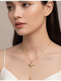 Gahan - 18k Gold Plated Luxury Design Zircon Pink Stone Love Tassel Necklace