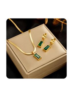 Gahan - Fashion Minimalist Green Zirconia Pendant Snake Chain Necklace and Earrings