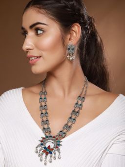 Gahan - Jazz And Sizzle Oxidized Silver-Plated & Ghungroo Beaded Floral Jewellery Set