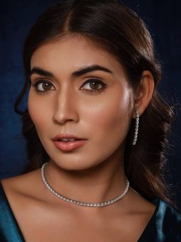 Gahan - Jazz And Sizzle Rhodium-Plated & CZ Studded Jewellery Set