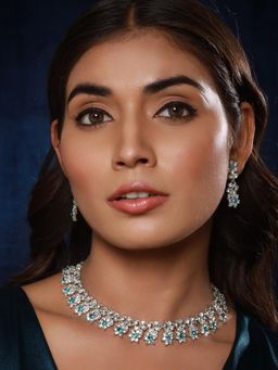 Gahan - Silver-Plated Blue Cz Studded Jewellery Set