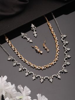 Gahan - Pack of 2 Gold & Silver Plated CZ Studded Jewellery Sets