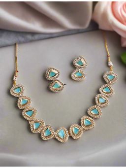 Gahan - Jazz And Sizzle Traditional Polki & Sky Blue Kundan Studded Gold Plated Jewellery Set