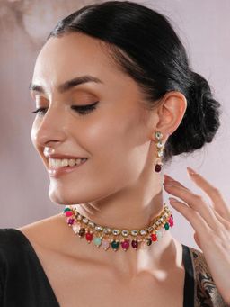 Gahan - Gold-Plated Kundan-Studded & Multicolor Pearl Beaded Handcrafted Jewellery Set