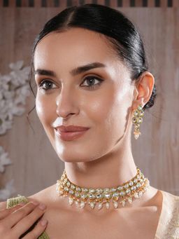 Gahan - Gold-Plated Kundan-Studded & White Beaded Handcrafted Jewellery Set