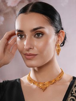 Gahan - Jazz And Sizzle 22K Gold Plated Circular Design Necklace Set with Matching Earrings