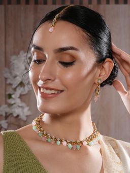 Gahan - Jazz And Sizzle Gold-Plated Kundan Studded & Beaded Jewellery Set With Maangtikka