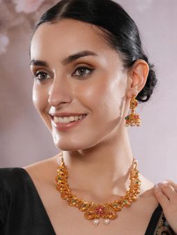 Gahan - Jazz And Sizzle Gold-Plated Multicolor Stone Studded- Antique Peacock Necklace Set
