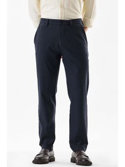 Snitch - Navy Blue Checks Slim Formal Trouser for Men
