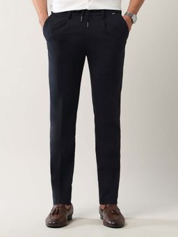 Arrow Newyork - Navy Blue Men's Mid Rise Textured Trouser