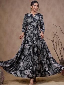 VISHUDH - Women Black Floral Maxi Dress
