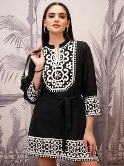 VISHUDH - Women Black Embroidered Mini Dress