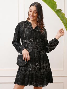 VISHUDH - Women Black Printed Mini Dress