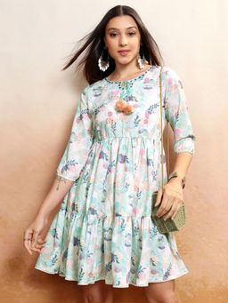 VISHUDH - Women Blue Floral Mini Dress
