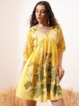 VISHUDH - Women Yellow Floral Mini Dress