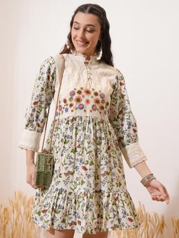 VISHUDH - Women Green Embroidered Mini Dress