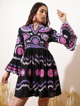 VISHUDH - Women Black Embroidered Mini Dress
