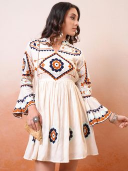 VISHUDH - Women White Embroidered Mini Dress