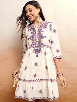 VISHUDH - Women Purple Embroidered Mini Dress