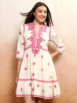 VISHUDH - Women Pink Embroidered Mini Dress