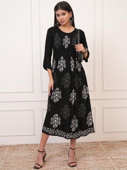 VISHUDH - Women Black Floral Midi Dress
