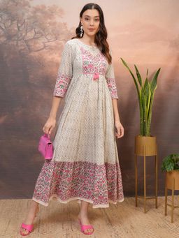 VISHUDH - Women Pink Floral Midi Dress