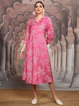 VISHUDH - Women Pink Floral Midi Dress