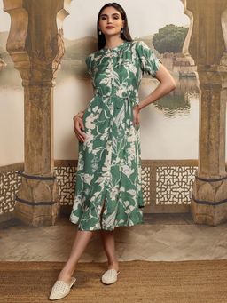 VISHUDH - Women Green Floral Midi Dress