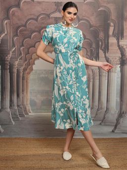 VISHUDH - Women Teal Floral Midi Dress