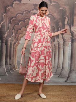 VISHUDH - Women Pink Floral Midi Dress