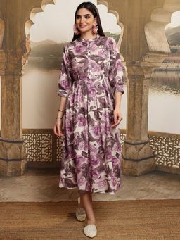 VISHUDH - Women Purple Floral Midi Dress
