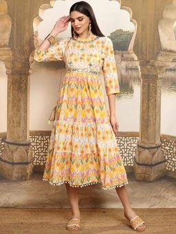 VISHUDH - Women Yellow Floral Midi Dress