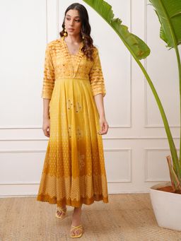 VISHUDH - Women Yellow Ombre Midi Dress