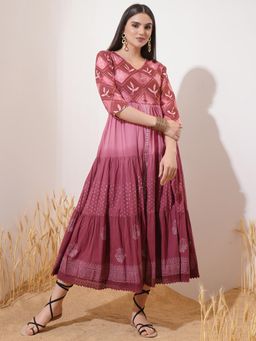 VISHUDH - Women Maroon Printed Midi Dress