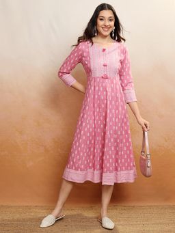 VISHUDH - Women Pink Printed Midi Dress