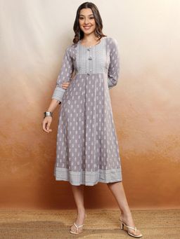 VISHUDH - Women Grey Printed Midi Dress