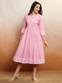 VISHUDH - Women Pink Embroidered Midi Dress