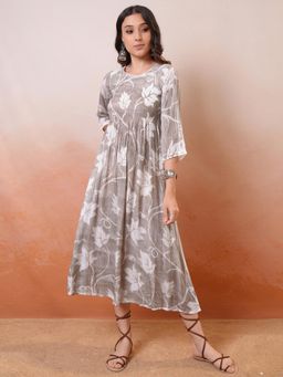 VISHUDH - Women Grey Printed Midi Dress