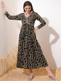 VISHUDH - Women Black Tie & Dye Midi Dress