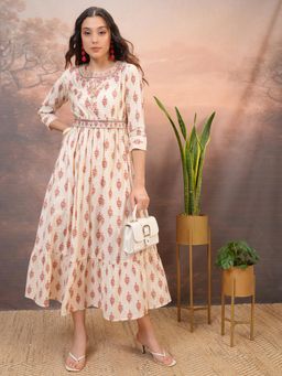 VISHUDH - Women Pink Floral Midi Dress