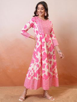 VISHUDH - Women Pink Floral Maxi Dress