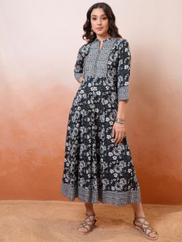 VISHUDH - Women Black Floral Maxi Dress