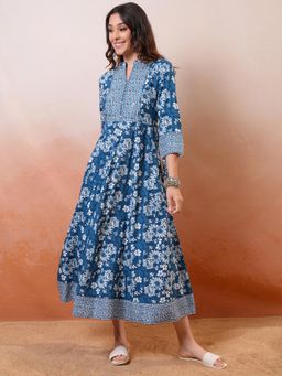 VISHUDH - Women Blue Floral Midi Dress