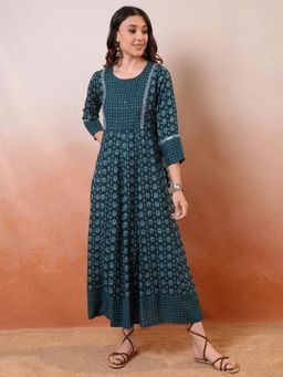 VISHUDH - Women Teal Printed Midi Dress