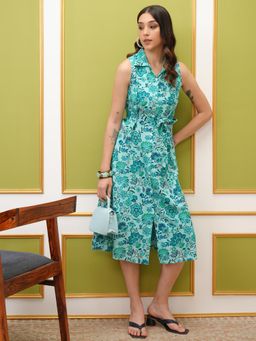 VISHUDH - Women Green Floral Midi Dress