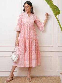 VISHUDH - Women Pink Embroidered Midi Dress