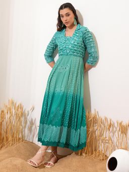 VISHUDH - Women Green Printed Midi Dress