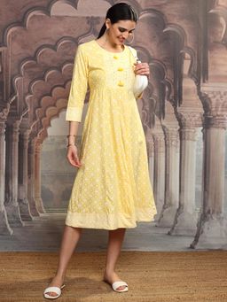 VISHUDH - Women Yellow Embroidered Midi Dress